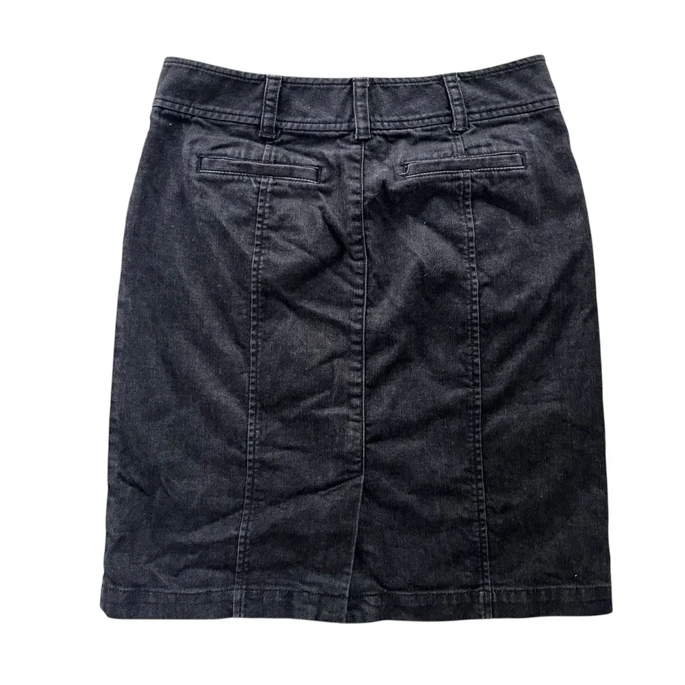 Talbots Womens Sz 2 Petites Black Gray Dark Wash Denim Stretch Pencil Jean Skirt